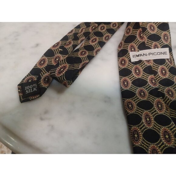 Evan Picone Men's Silk Tie Black Gold Red - Picture 3 of 3